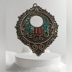 Crushed Turquoise Coral Pendant #7464